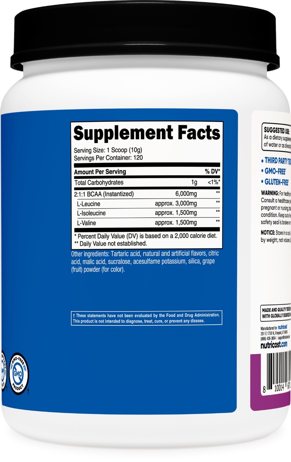 Nutricost BCAA Powder 2:1:1 (Grape, 120 Servings) – Gluten Free, Non-GMO