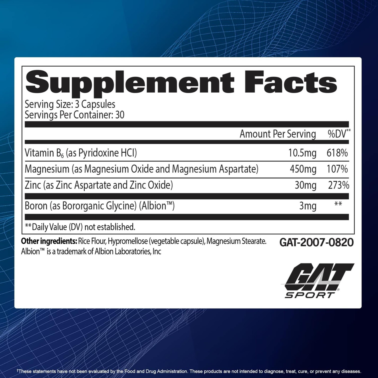 GAT Sport Essentials ZMAG-T Zinc, Magnesium, B6 + 90 Count (Pack of 1), Red