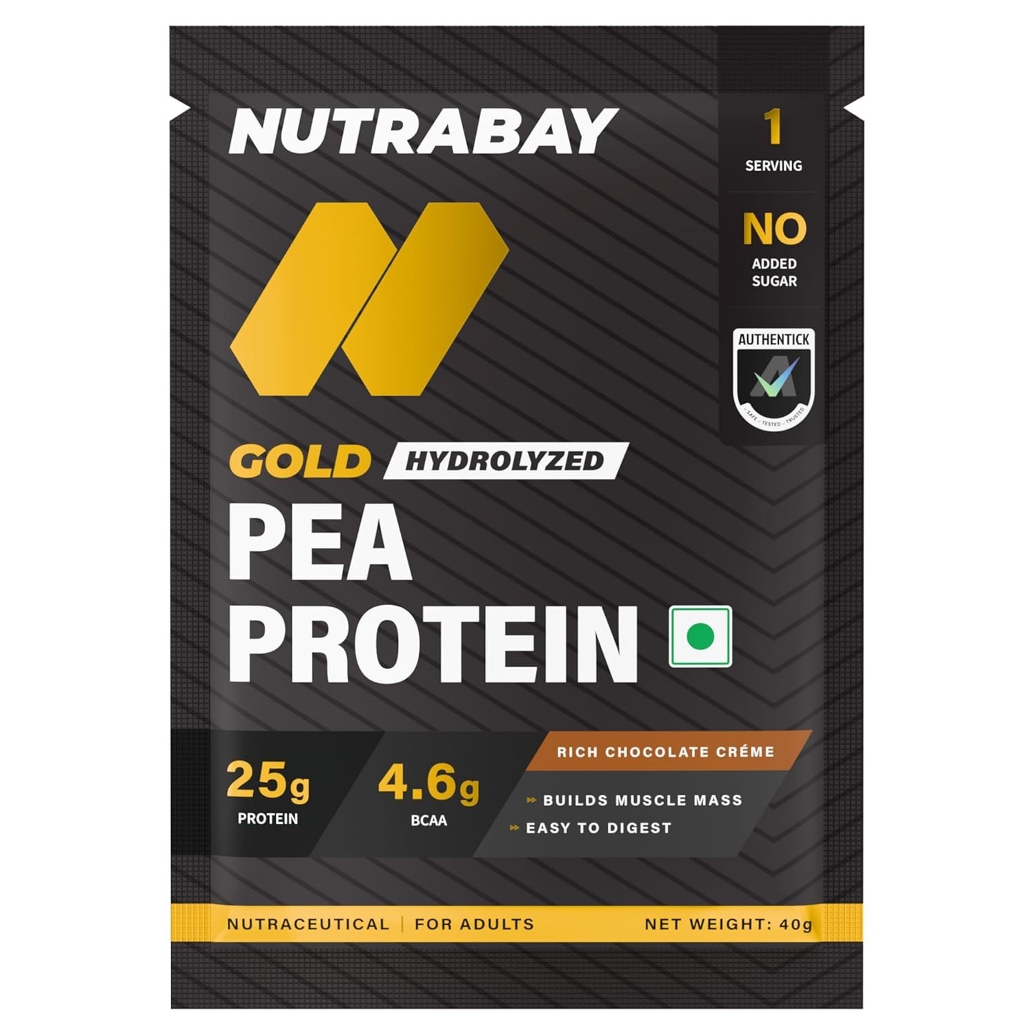 Pea Protein Powder 25g Protein, 4.6g BCAA, 5gFiber | Rich Chocolate, 1 Serving