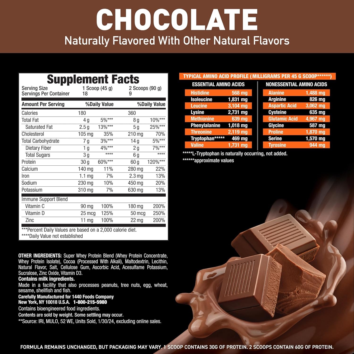 Body Fortress 100% Whey Chocolate Protein Powder Supplement 1.78lb Bulk