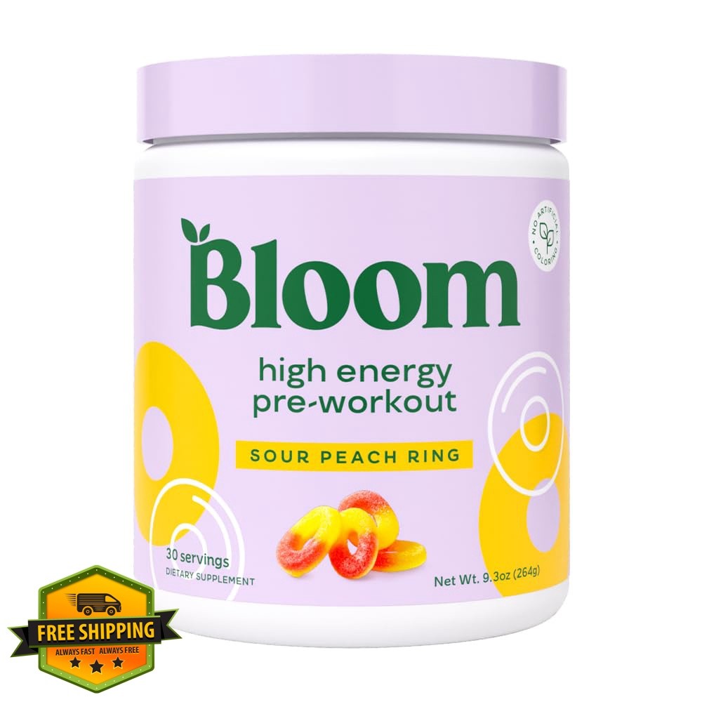 Bloom Nutrition Sour Peach Ring pre-workout 30 servings