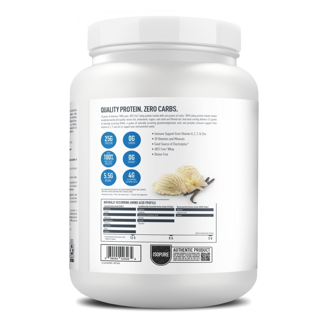 Isopure Zero Carb 100% Whey Protein Isolate Vanilla Protein Powder, 25g, 15 Serv