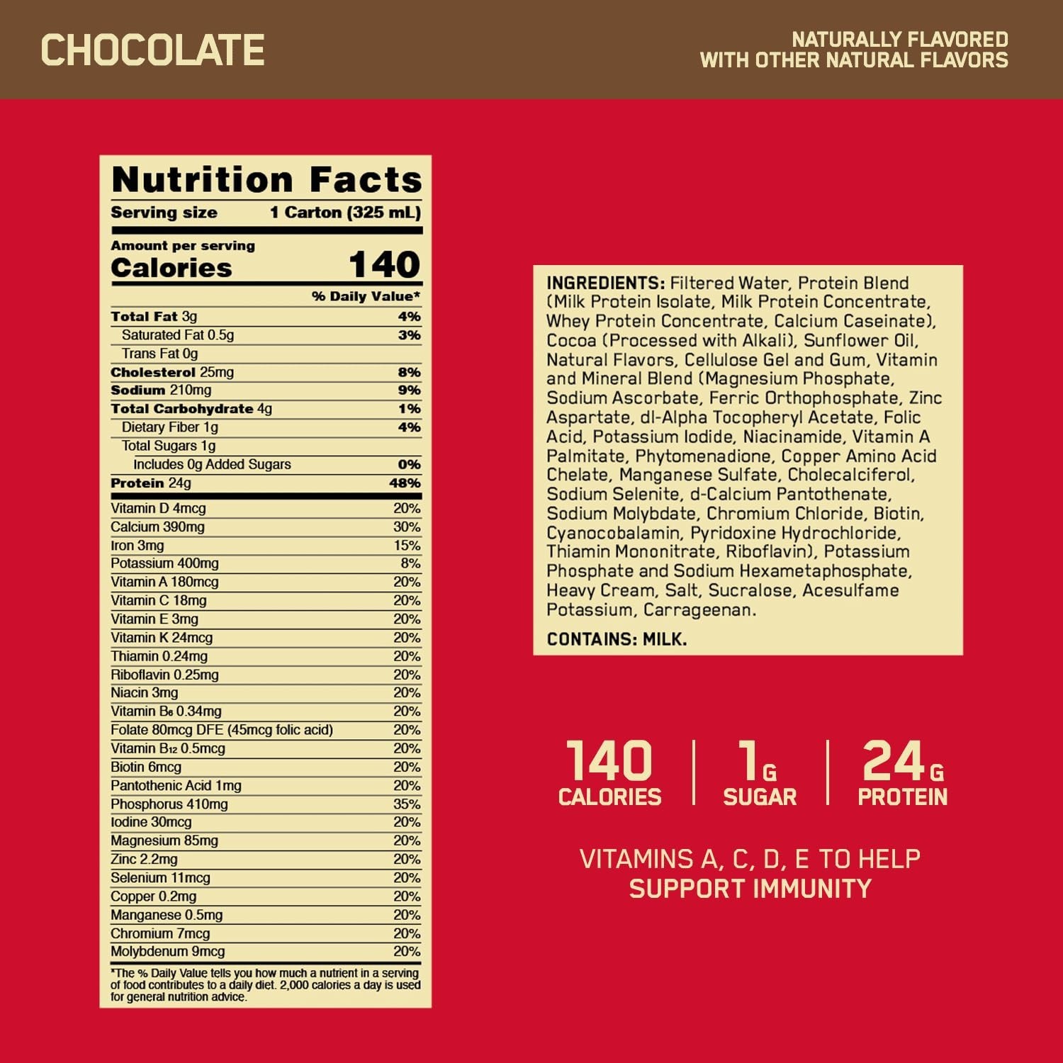 Optimum Nutrition Gold Standard Protein Shake, 24g Protein Ready Drink Chocolate