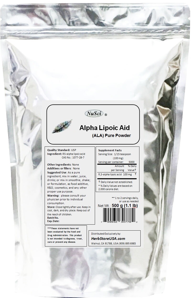 NuSci Alpha Lipoic Acid (R,S)ALA 100g (3.52oz Pure Powder Skin Care antioxidant