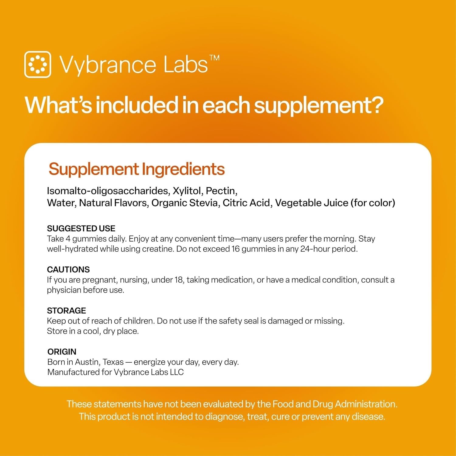 VYBRANCE LABS Creatine Gummies 5g Monohydrate Taurine B12 Vegan Citrus Mango