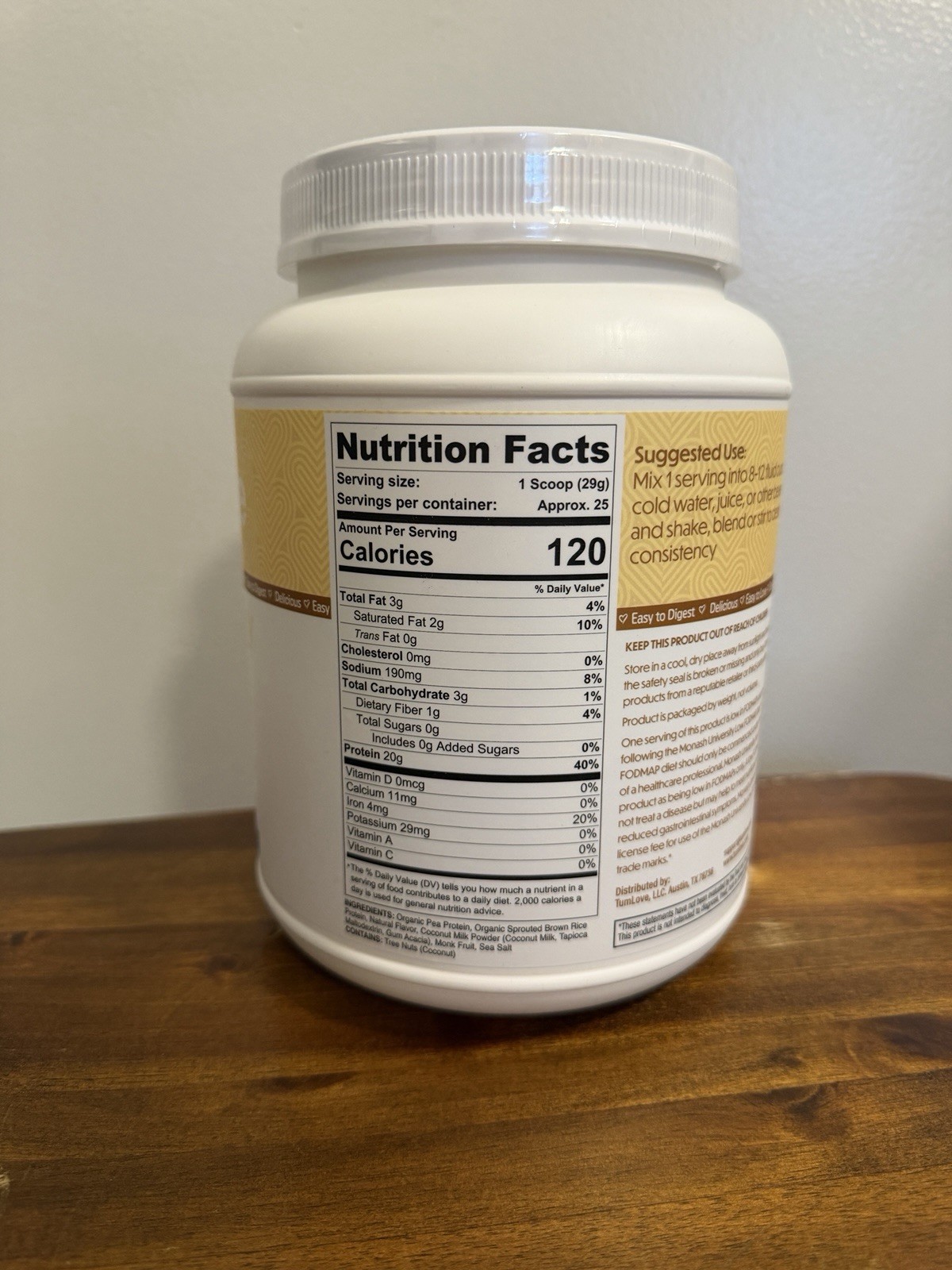 TumLove Gut-Friendly Vegan Protein Powder Vanilla 1.60 lbs Gluten Free Soy-Free