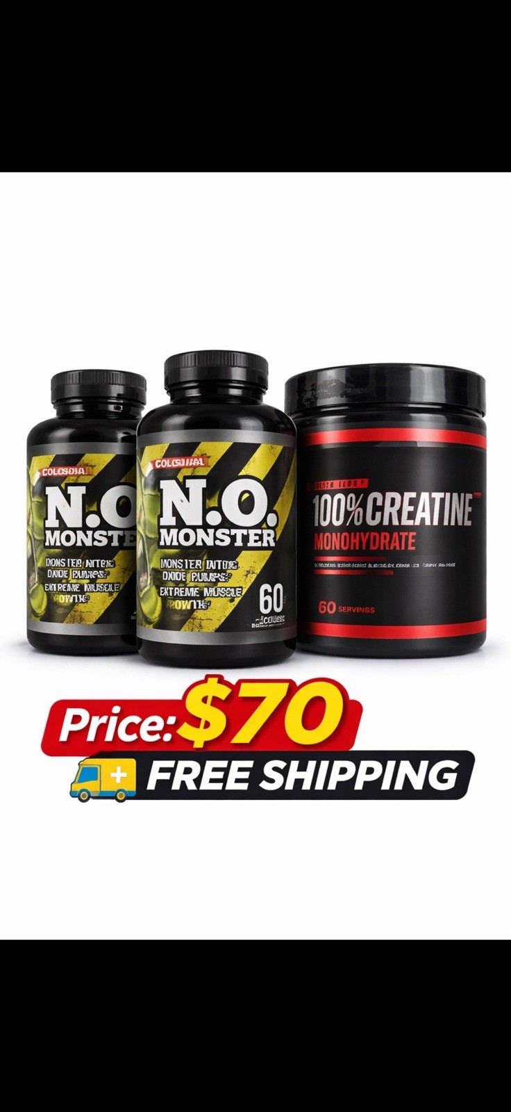Goliath Labs N.O. Monster 60 Capsules & Creatine Monohydrate 300g Bundle