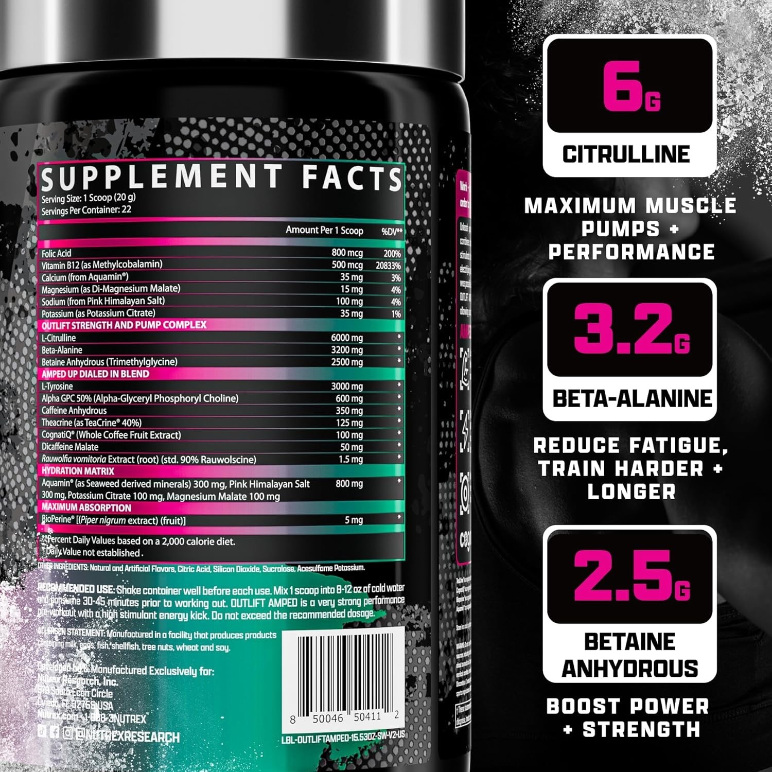 Nutrex Outlift Amped Max High Stim Pre Workout Powder 22 Servings Various Flavor
