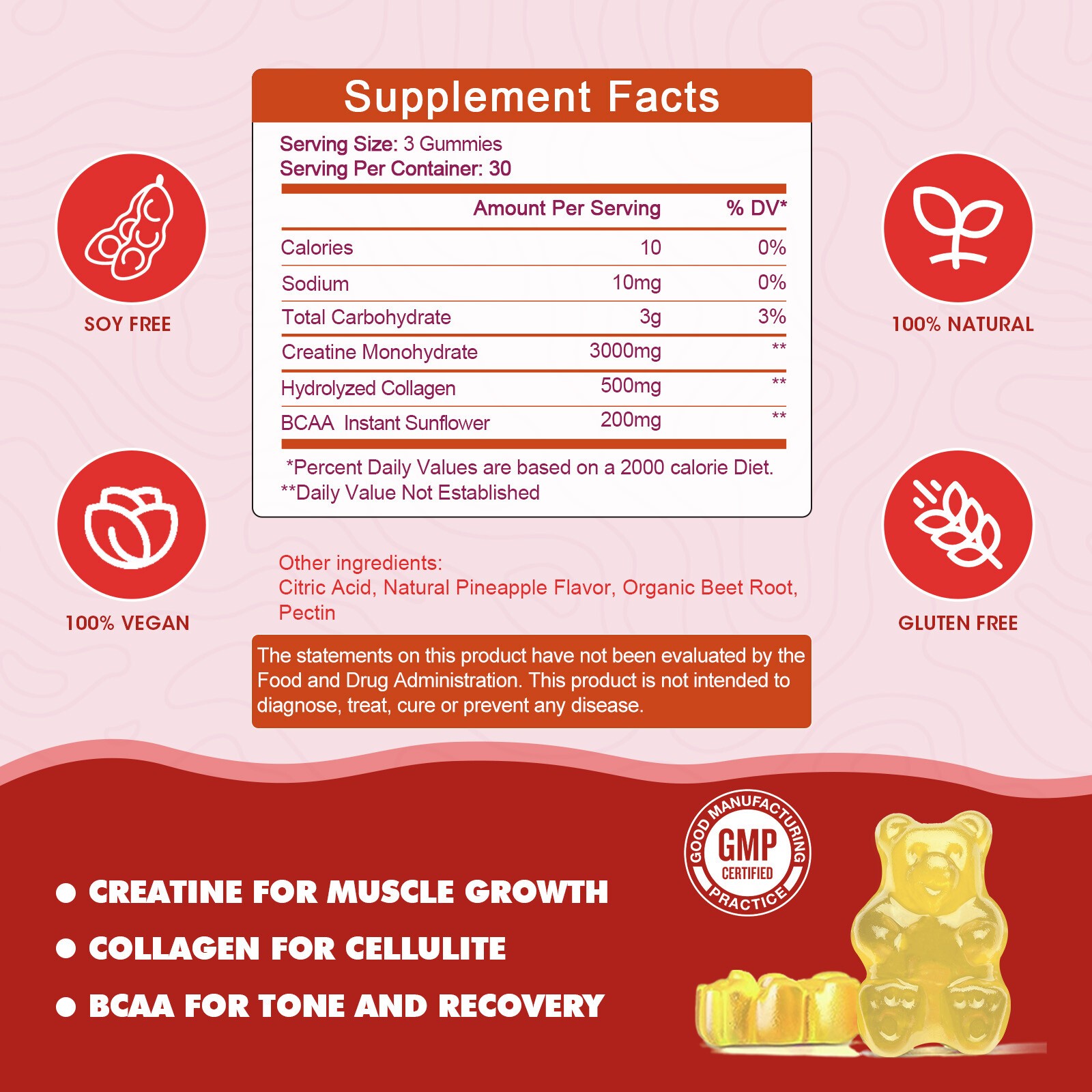 Creatine Monohydrate Gummies – 60Gummies -3000mg – Muscle Strength and Energy