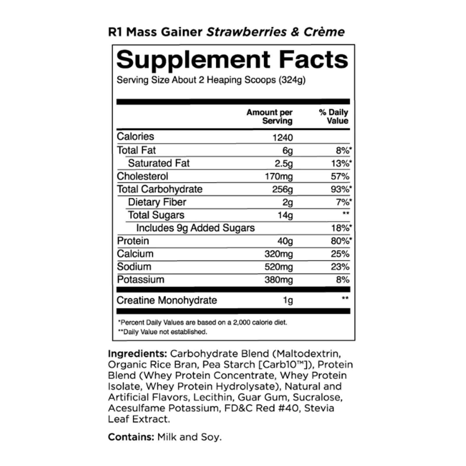 RULE 1 Mass Gainer 16 serv Strawberries Creme Mass Weight Gainer 11.43lb