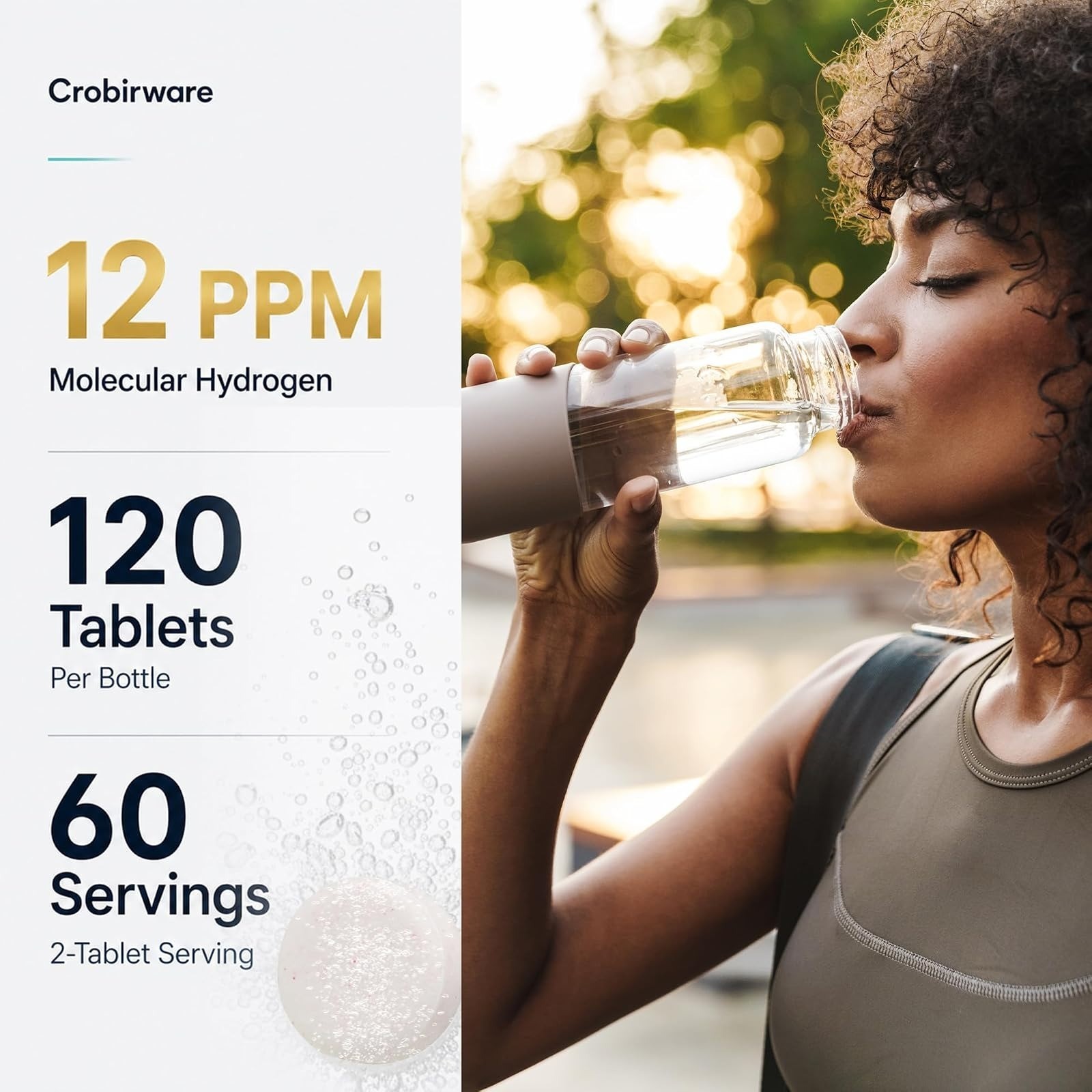 Crobirware Molecular Hydrogen Water Tablets, Raspberry Flavor, 120 Count
