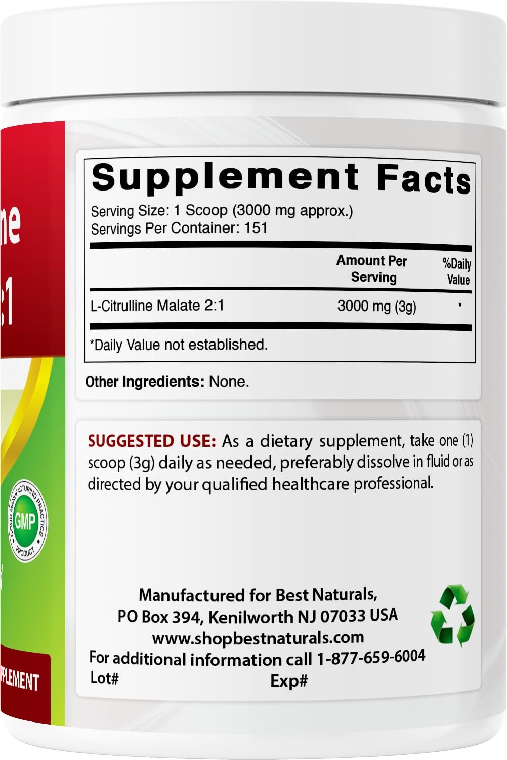 Best Naturals L-Citrulline Malate 2:1 Powder 1 Lb 1 Pound (Pack of 1)