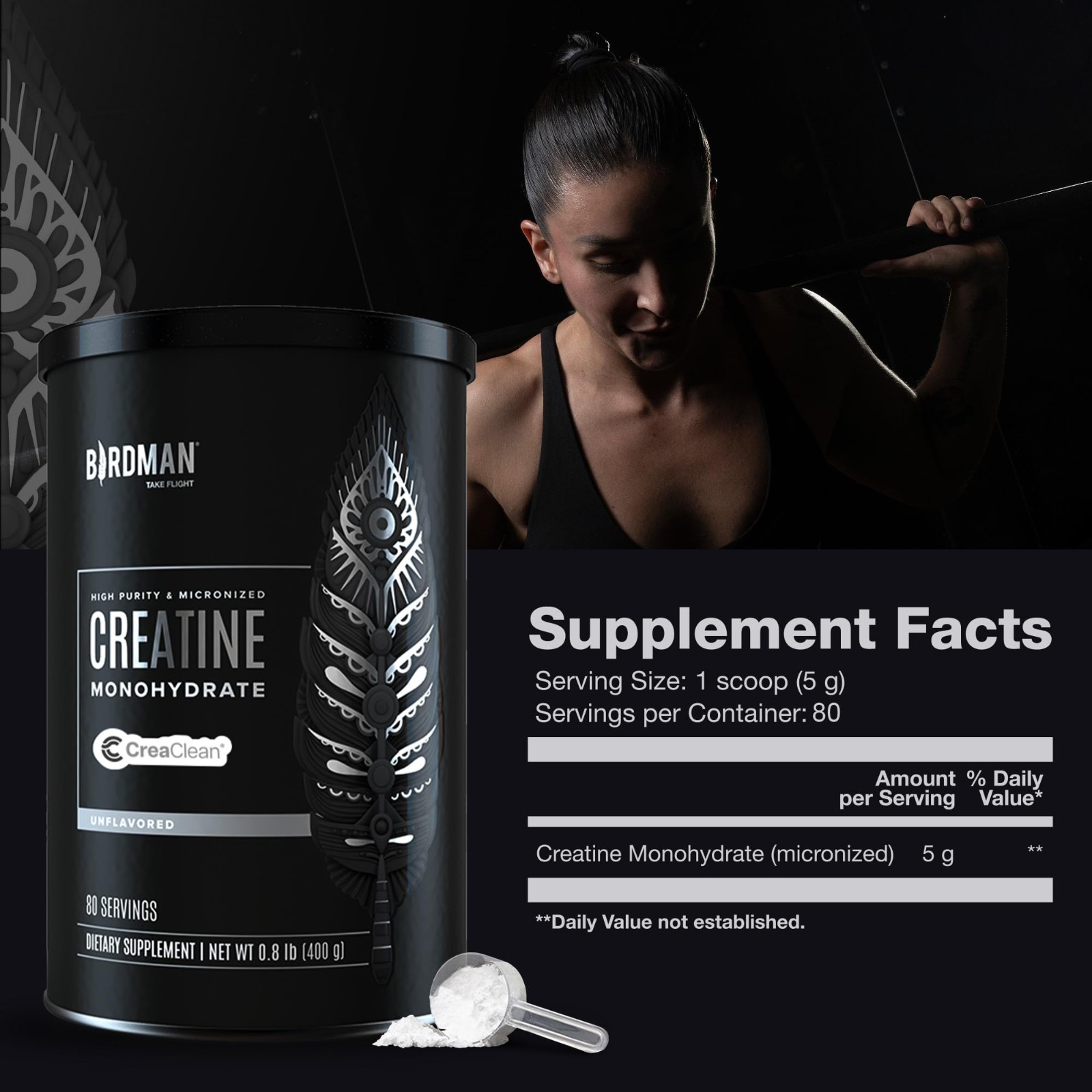 Micronized Creatine Monohydrate Powder | Vegan, Gluten Free, Sugar Free | 80 Ser