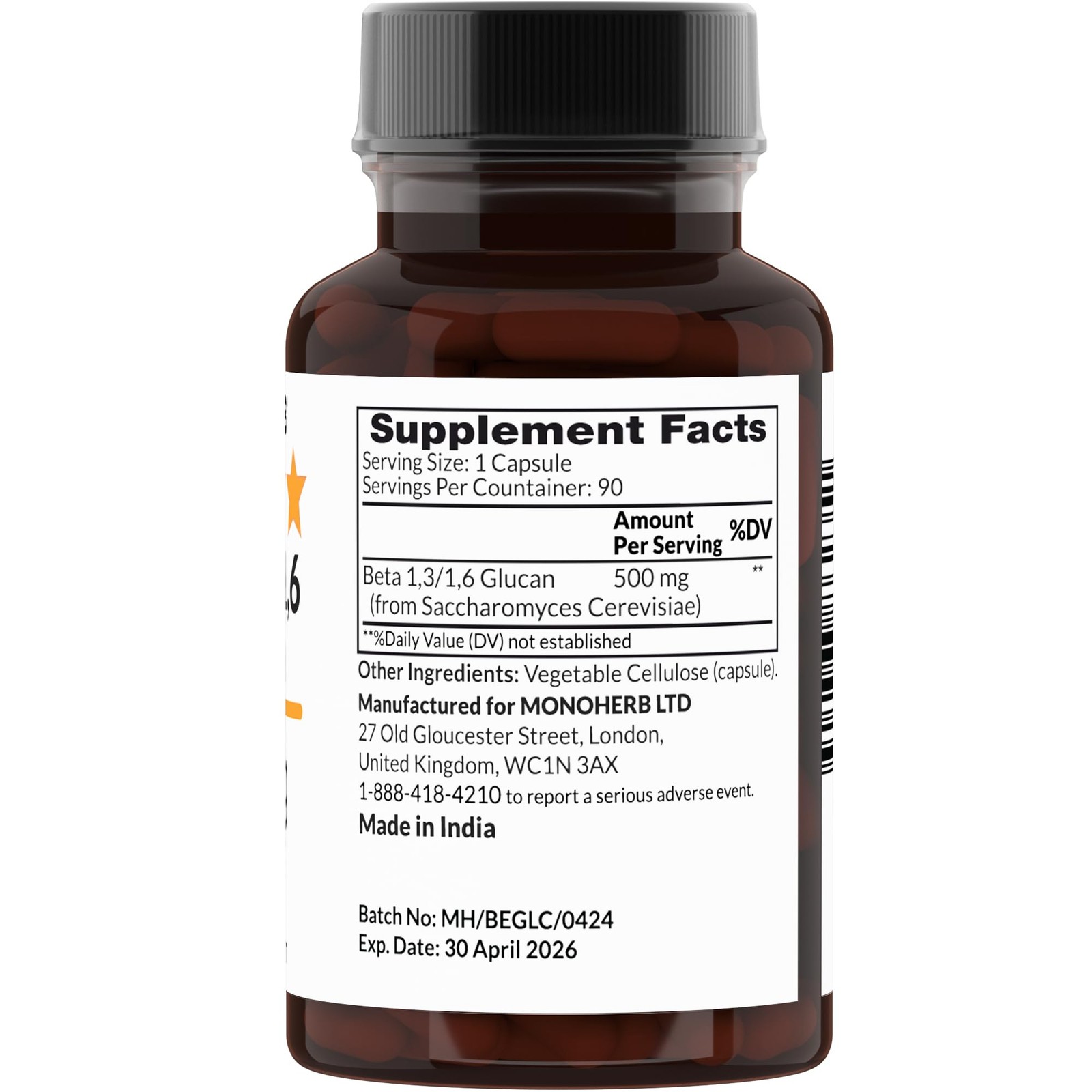 Beta 1,3/1,6 Glucan 500 mg per Capsule – 90 Veg – 90 Servings