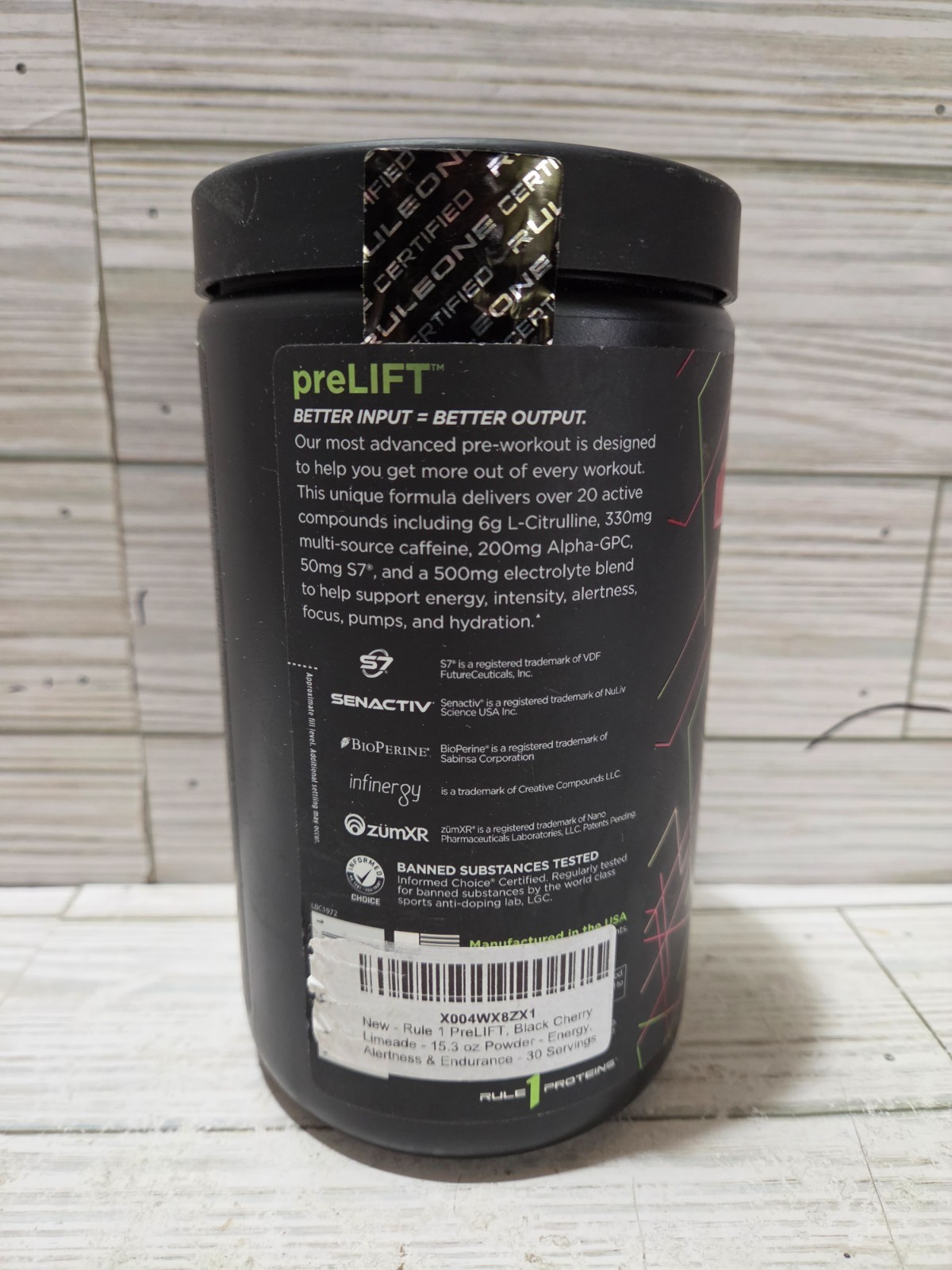 Rule One 1 Pre Lift Pre-Workout 30 Servings Black Cherry Limeade 15.3 OZ 6/2026