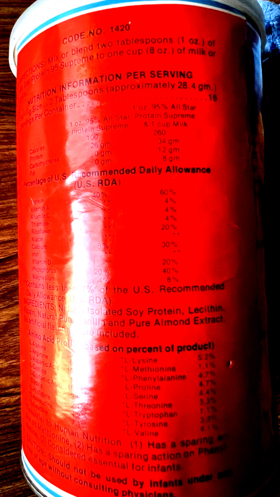 Vintage AllStar 95 protein powder- 16 oz – no sugar, no starch