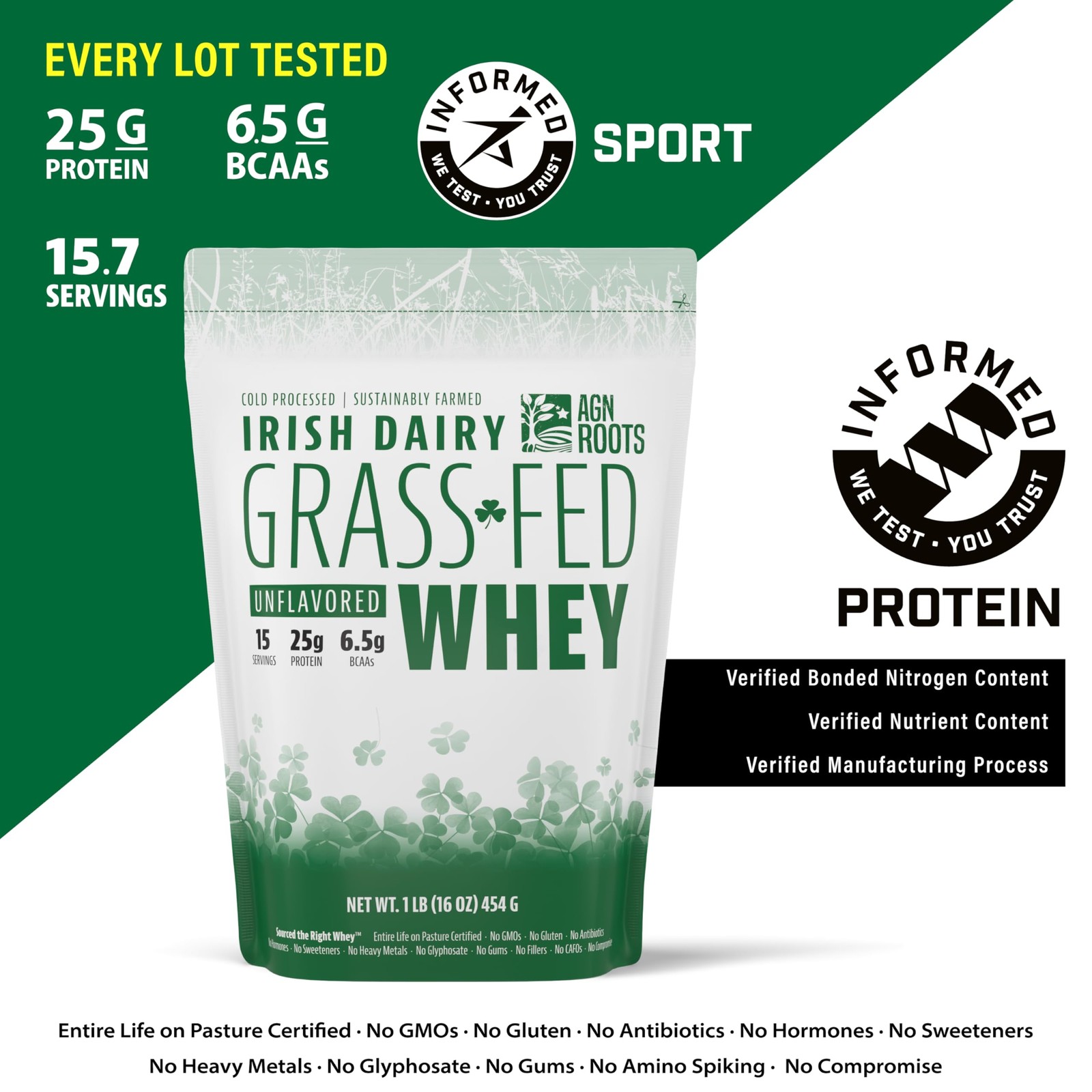 AGN Roots Grass Fed Whey Protein Powder Isolate – 1 Pound (Pack of 1), Cream