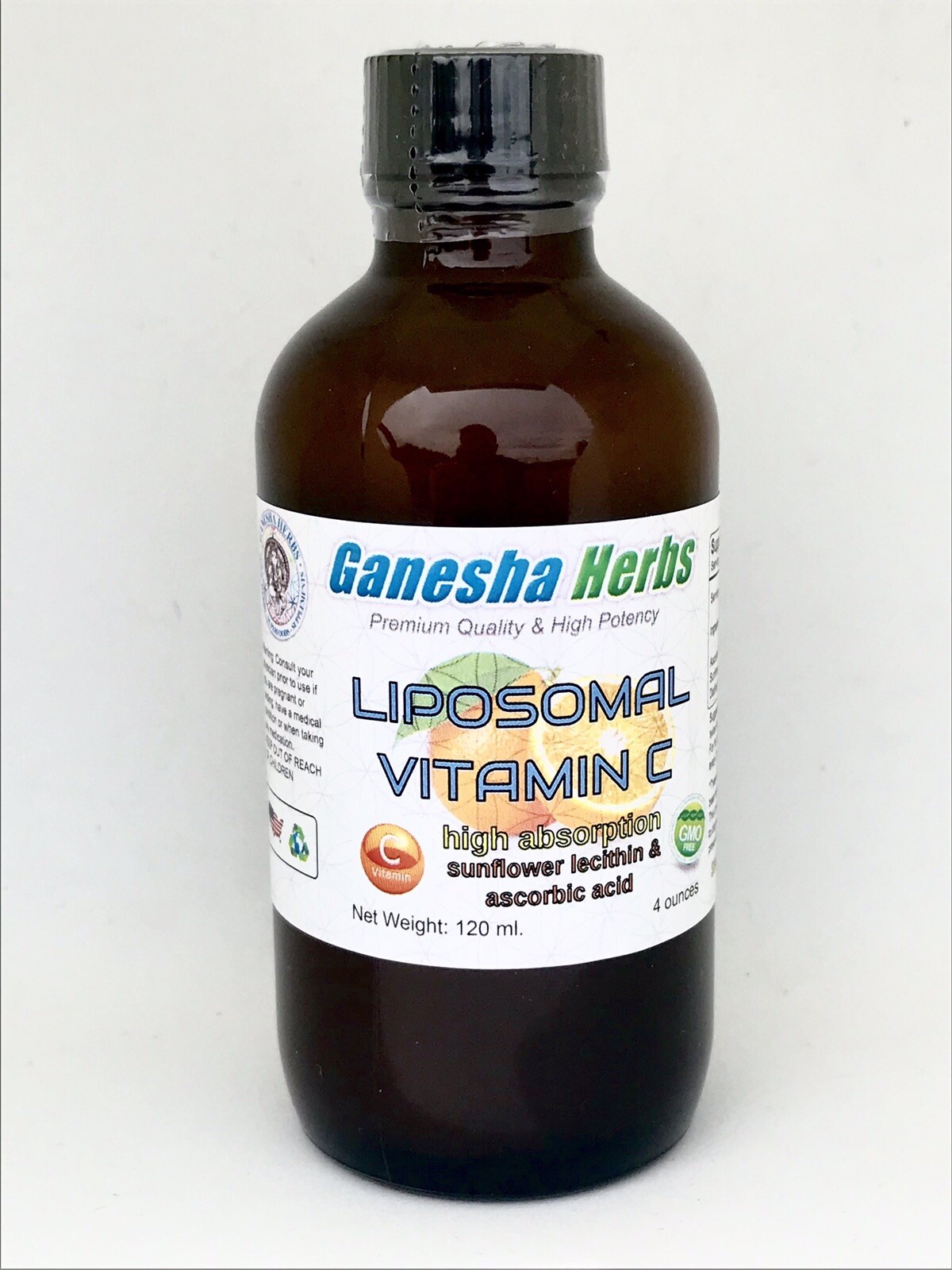 LIPOSOMAL VITAMIN C LIQUID w/ SUNFLOWER LECITHIN NON GMO 4 oz. GLASS no capsules