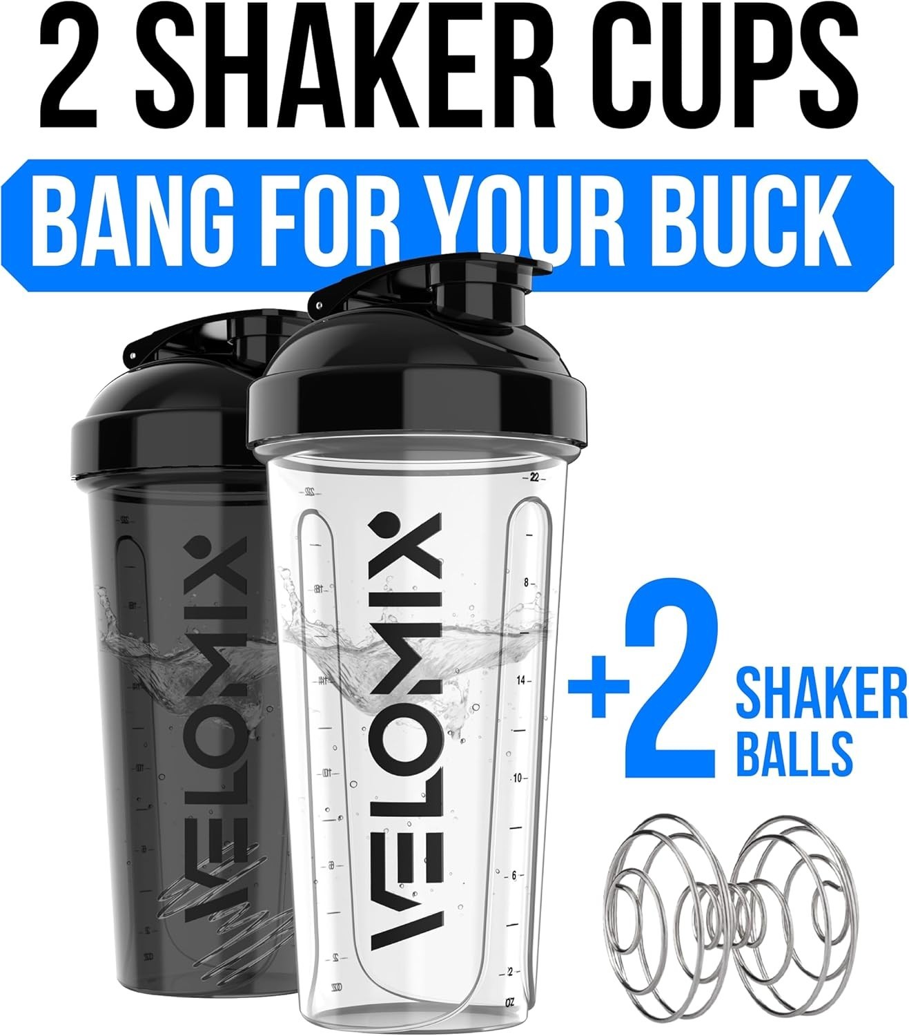 -2 Pack- 28 oz Protein Shaker Bottles for Protein Mixes – 2x Wire Whisk | Leak P