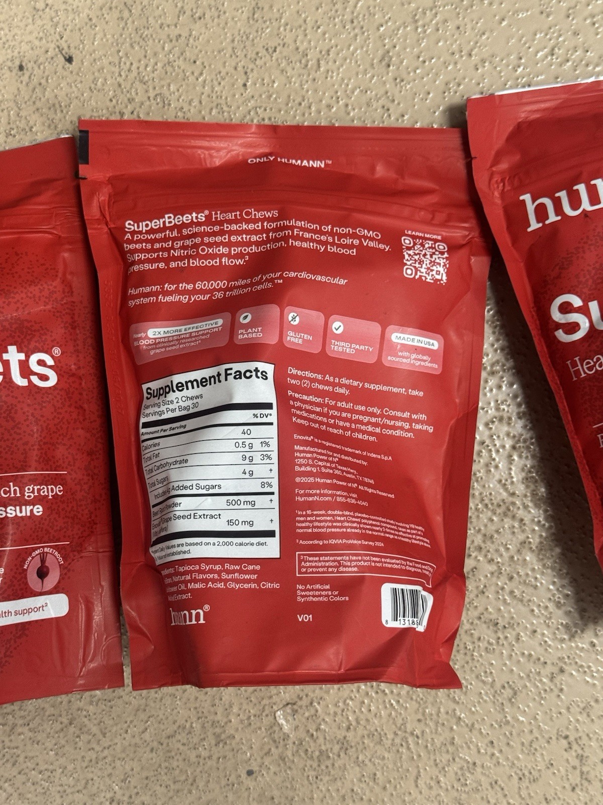 3x Red HUMANN HUMAN-N Super Beets Blood Pressure SUPPORT 60 Each 180 HEART CHEWS