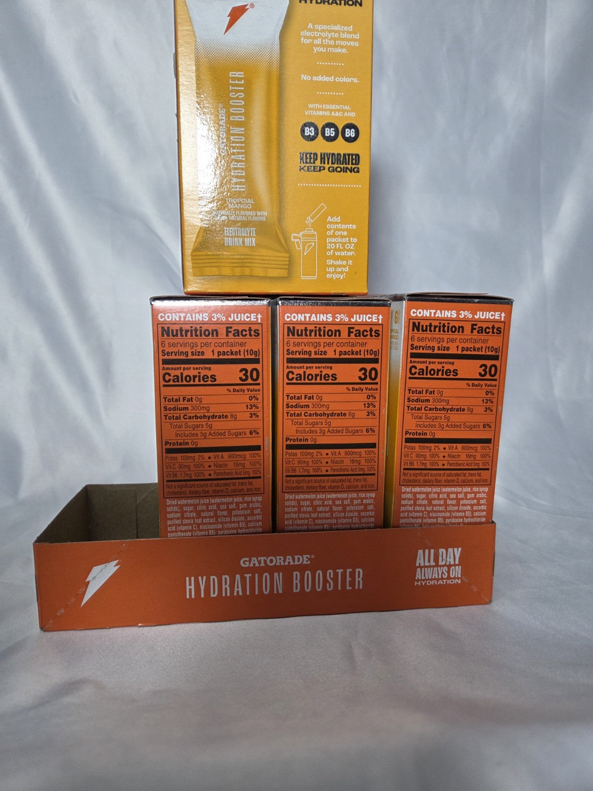 (4) Gatorade Hydration Booster Tropical Mango Electrolyte Drink- 6ct each