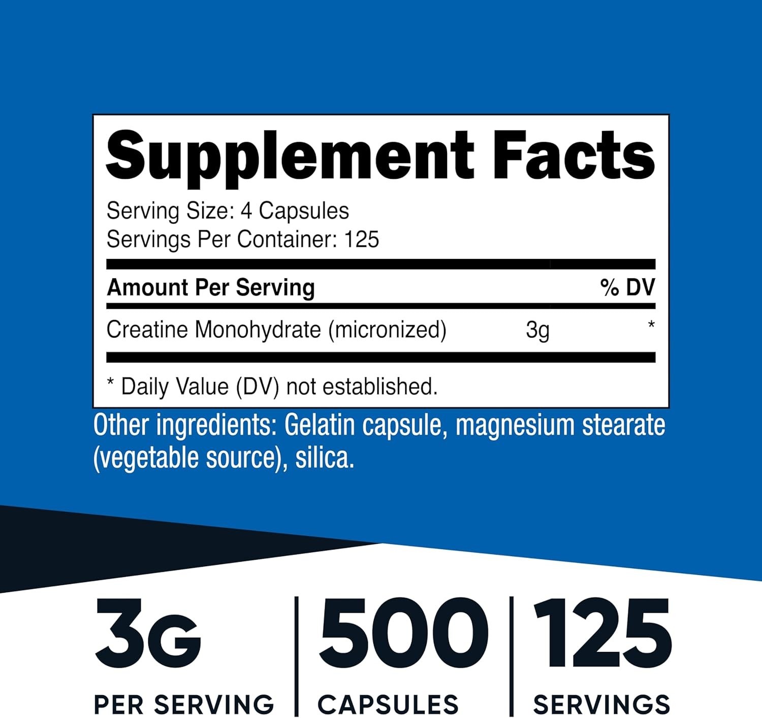 Nutricost Creatine Monohydrate 3g, 500 Capsules (750mg Per Capsule)