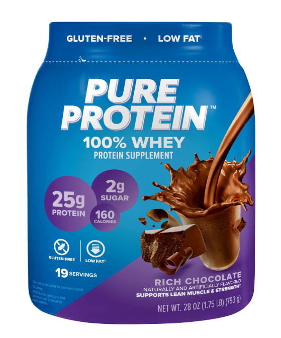 Pure Protein 100% Whey Protein Powder, Rich Chocolate, 1.75 lb, 25g Protein