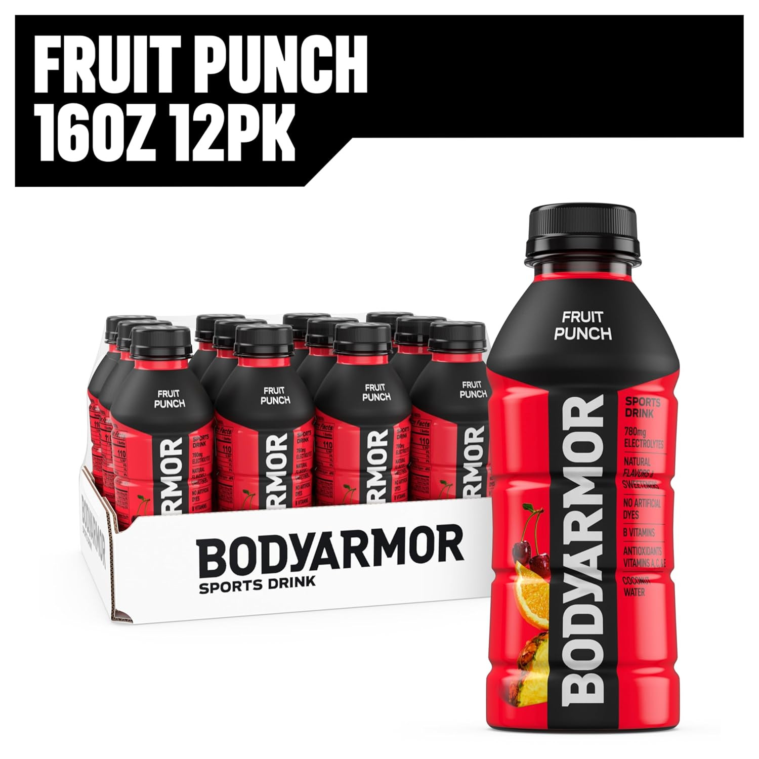 BODYARMOR Sports Drink, Fruit Punch, Electrolyte Drink Hydration, 16 Fl Oz Bottl