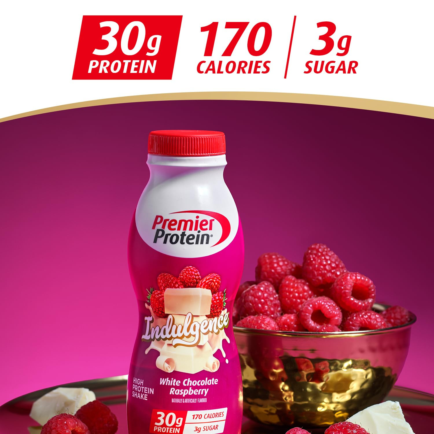 Shake INDULGENCE, White Chocolate Raspberry, 30G Protein, 170 Calories, 3G Sugar