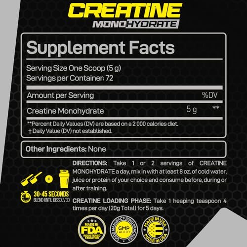 Creatine Monohydrate Powder Unflavored Micronized 72 Servings