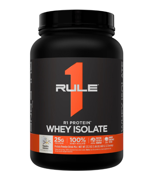 Rule 1 R1 Whey Isolate Protein Vanilla Creme 25g Protein 1.5 lb Powder