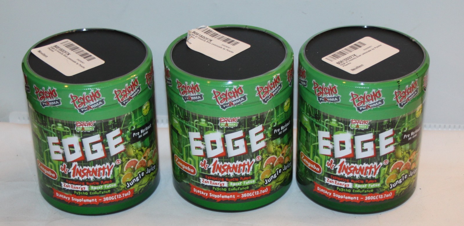 3 pack Psycho Pharma Edge of Insanity Pre Workout Powder 12.7 oz