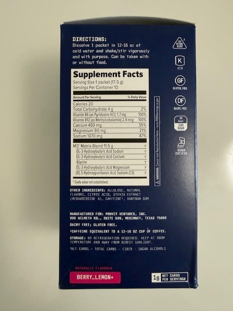 Pruvit K1 Berry Lemon Charged 10 Pack NEW Exogenous Ketones Drink
