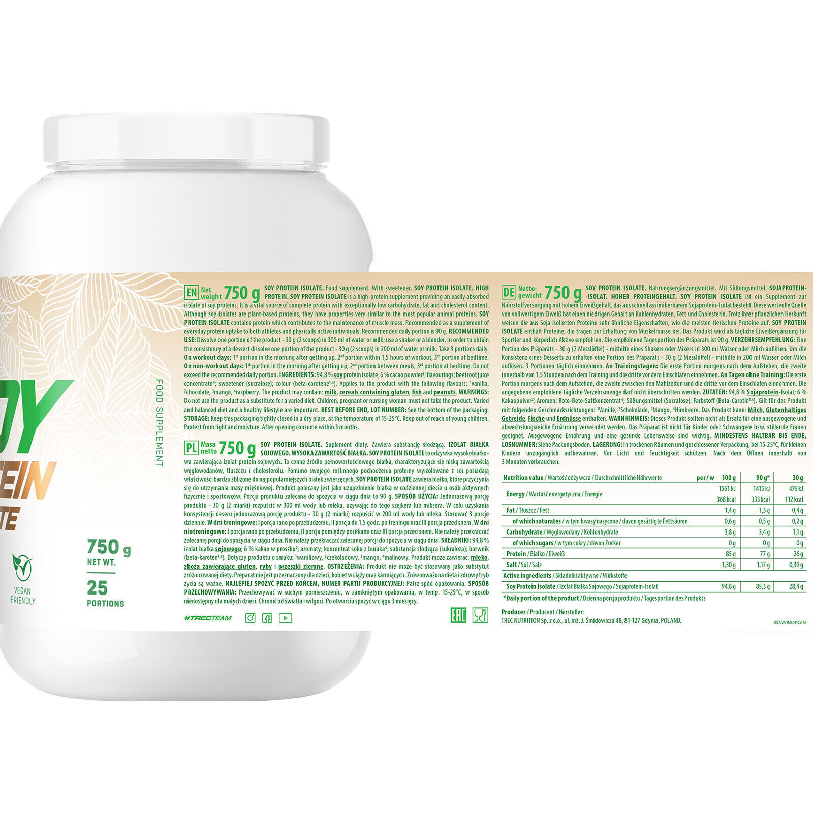 SOY PROTEIN ISOLATE 750 g – 1.65 lb – Vegan – muscle building, recovery, amino