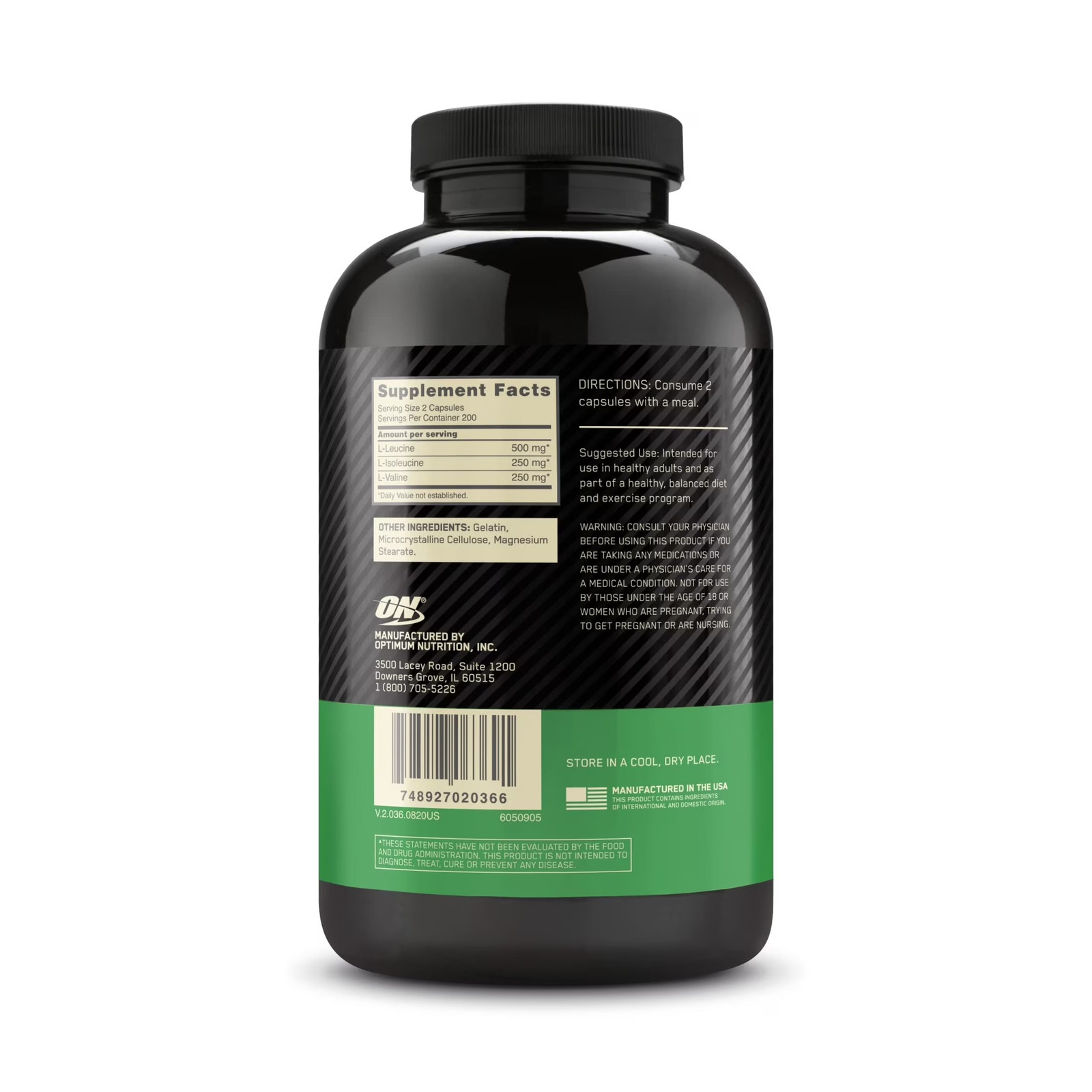 Instantized BCAA Capsules, 1000Mg, 400 Count, 200 Servings