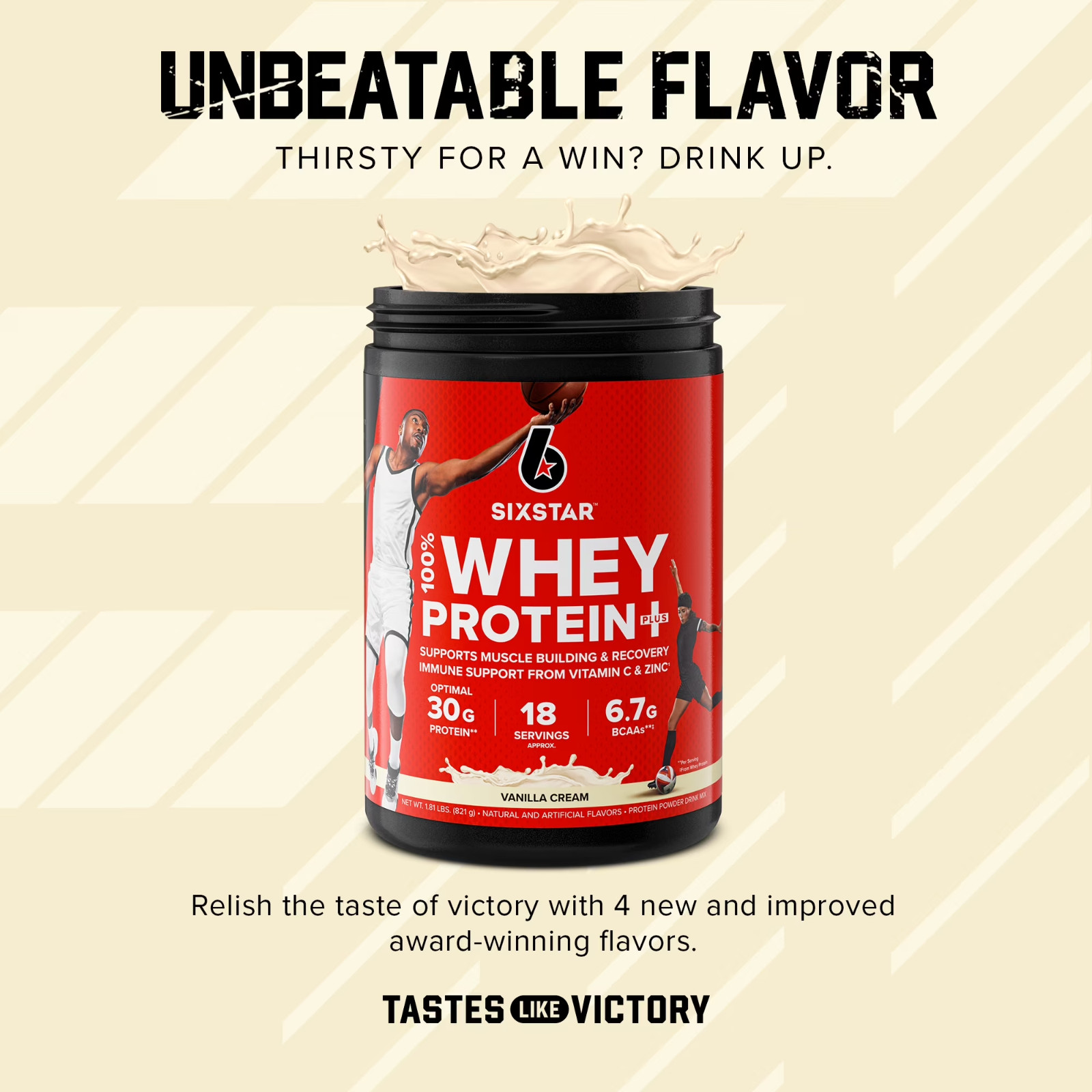 Six Star 100% Whey Protein Powder Plus Vanilla Cream 30g Protein 1.81 lb