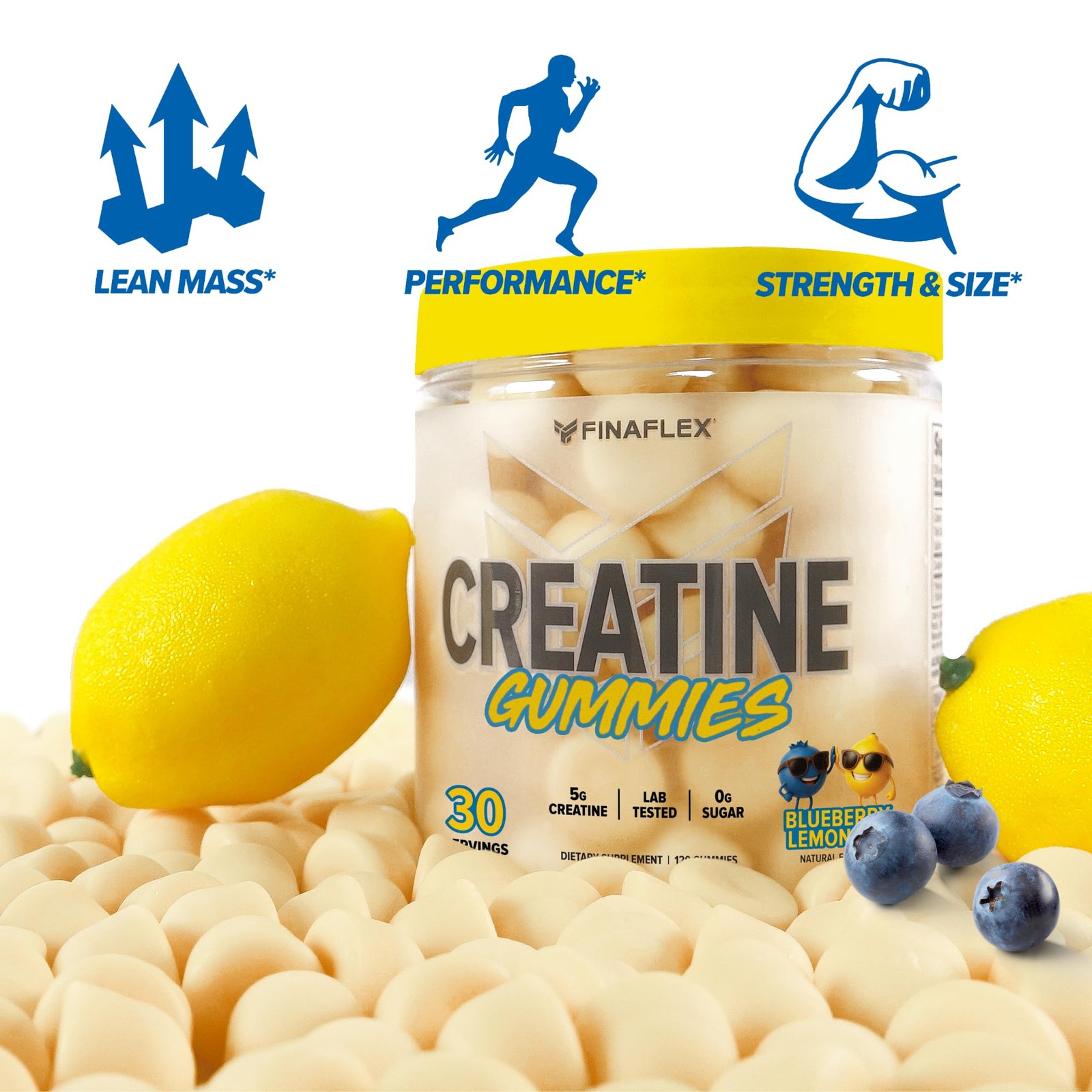 FINAFLEX Creatine Gummies 120 Gummies Blueberry Lemonade Flavor Promotes M…