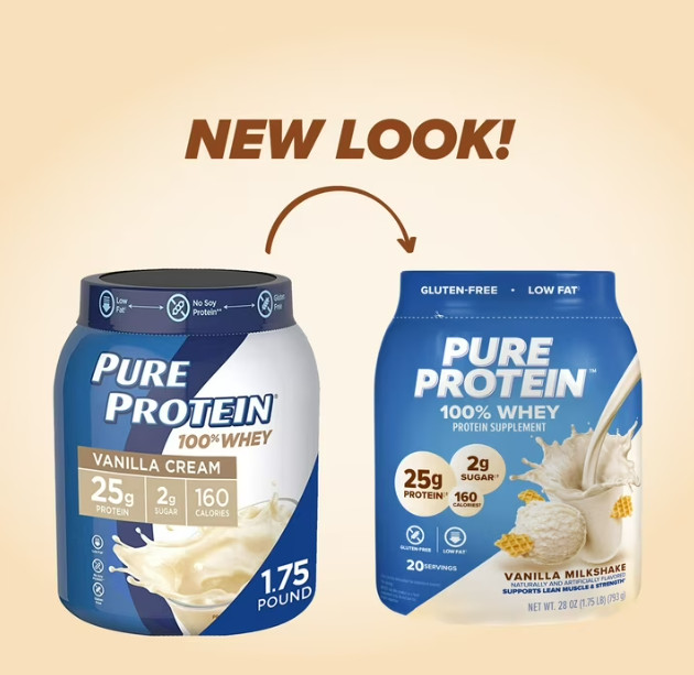 Pure Protein 100% Whey Protein Powder, Vanilla Cream, 25g Protein, 1.75 lbs
