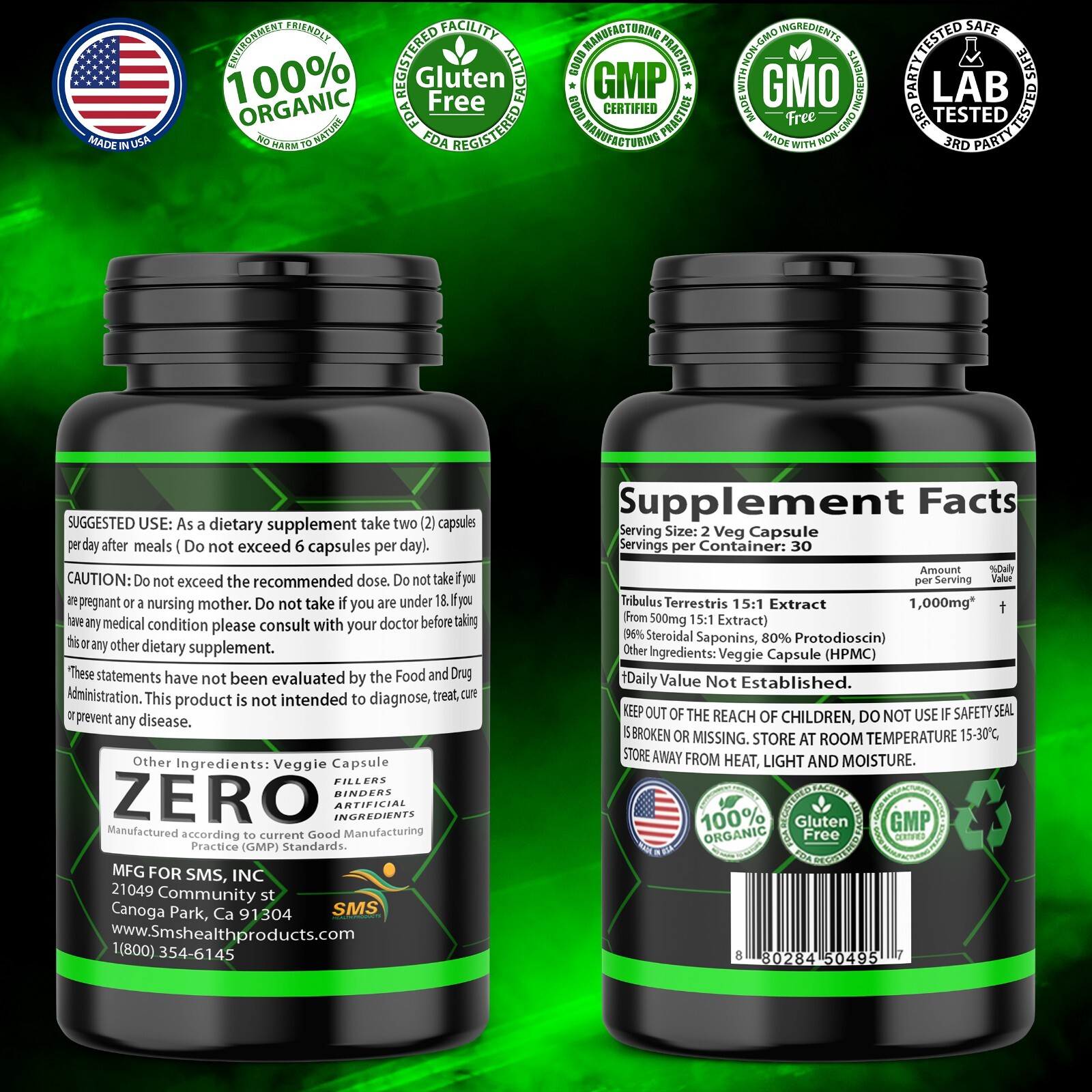 TRIBULUS TERRESTRIS 96% SAPONINS EXTRACT GYM WORK OUT DIETARY SUPPLEMENT 3 X