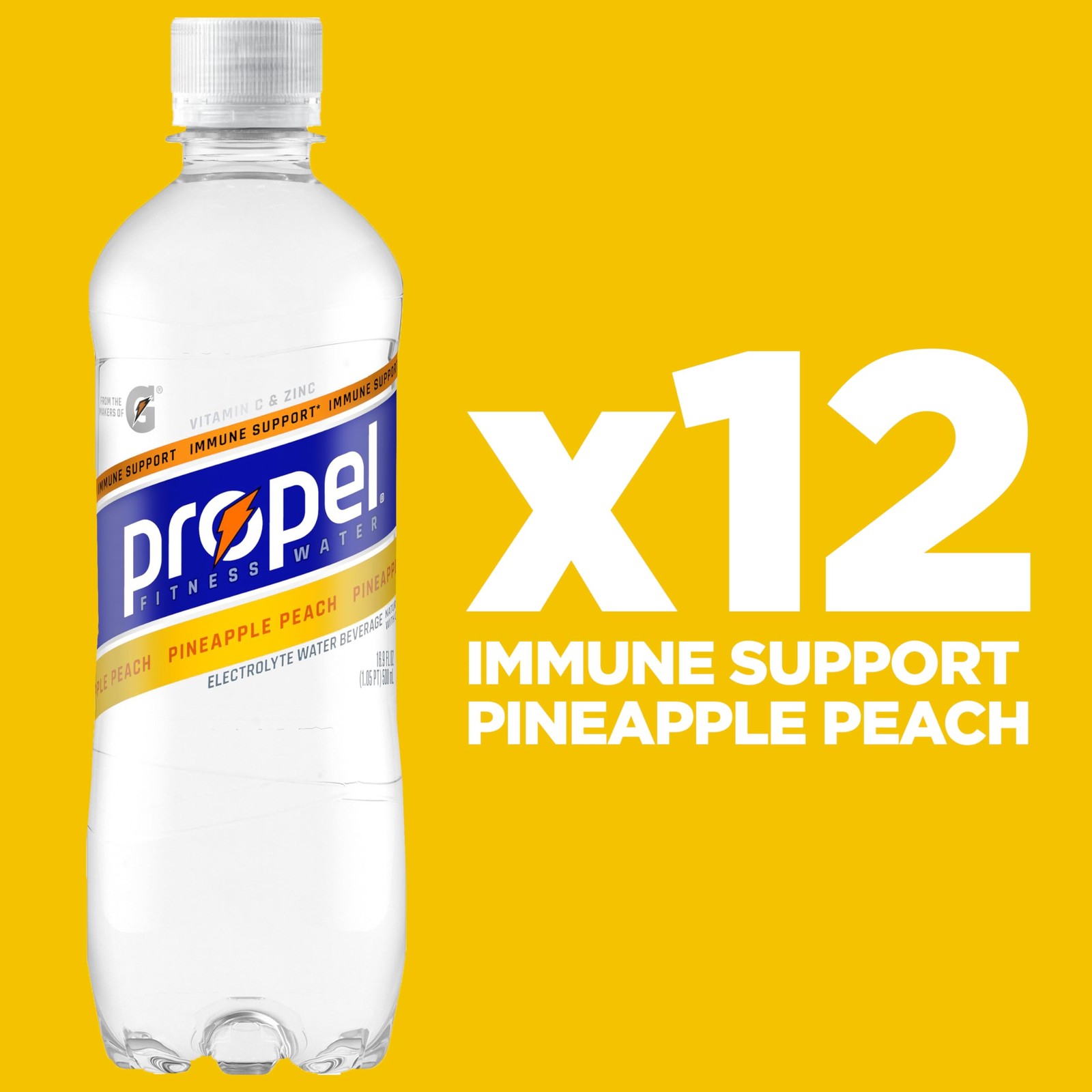 Propel Immune Support Electrolyte Enhanced Water 16.9 Fl Oz (Pack of 12)