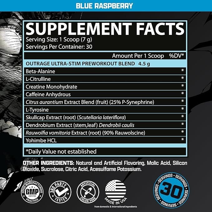 Nutrex Outrage Ultra Stim Pre Workout Powder 30 Servings Various Flavors