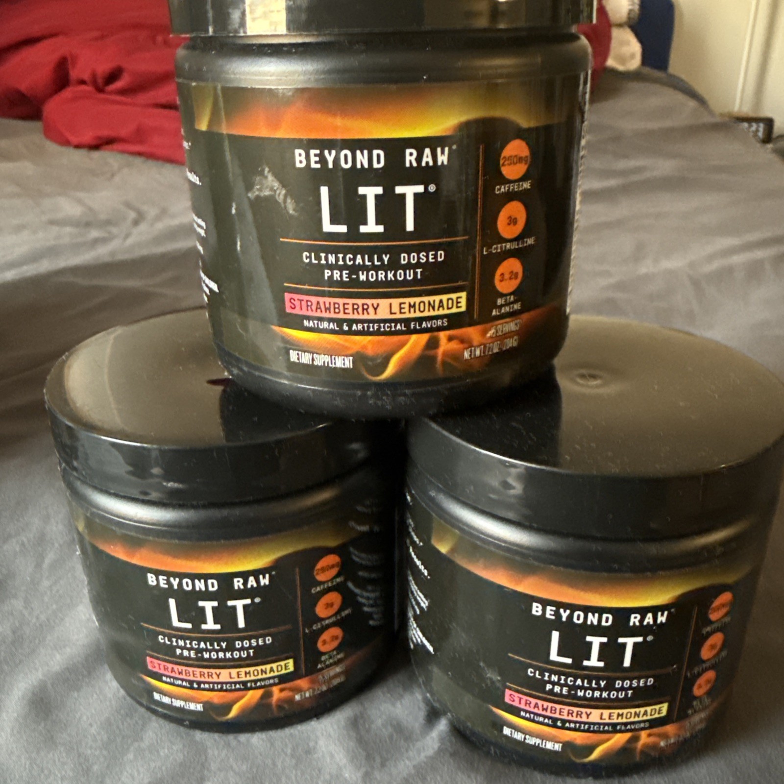 3x Beyond Raw LIT Clinically Dosed Pre-Workout Strawberry Lemonade