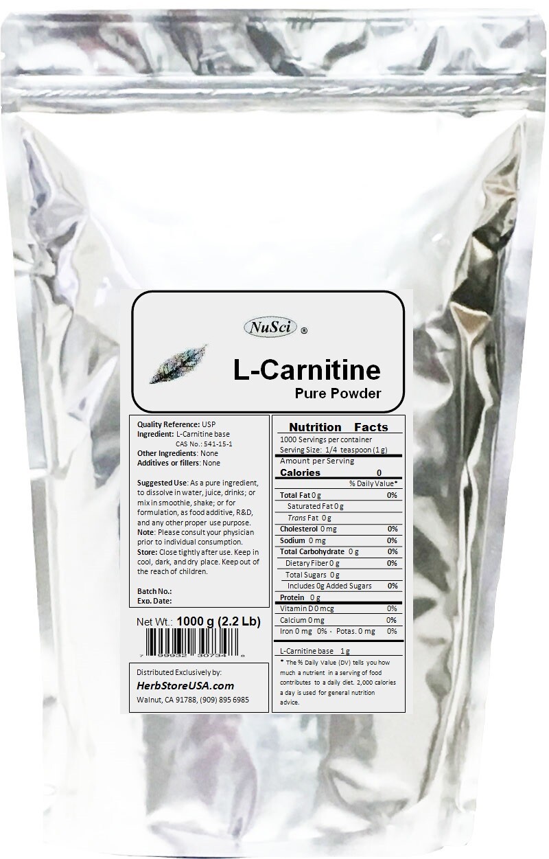 NuSci 100% Pure L-Carnitine Powder 1.0 Lb (454g,16oz) USP Weight Loss Energy