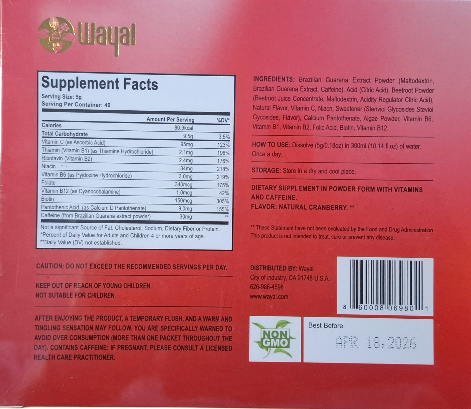 Wayal VitaNu Super Energy Nutrients Super Strengthen Immune System 20 Sticks NEW