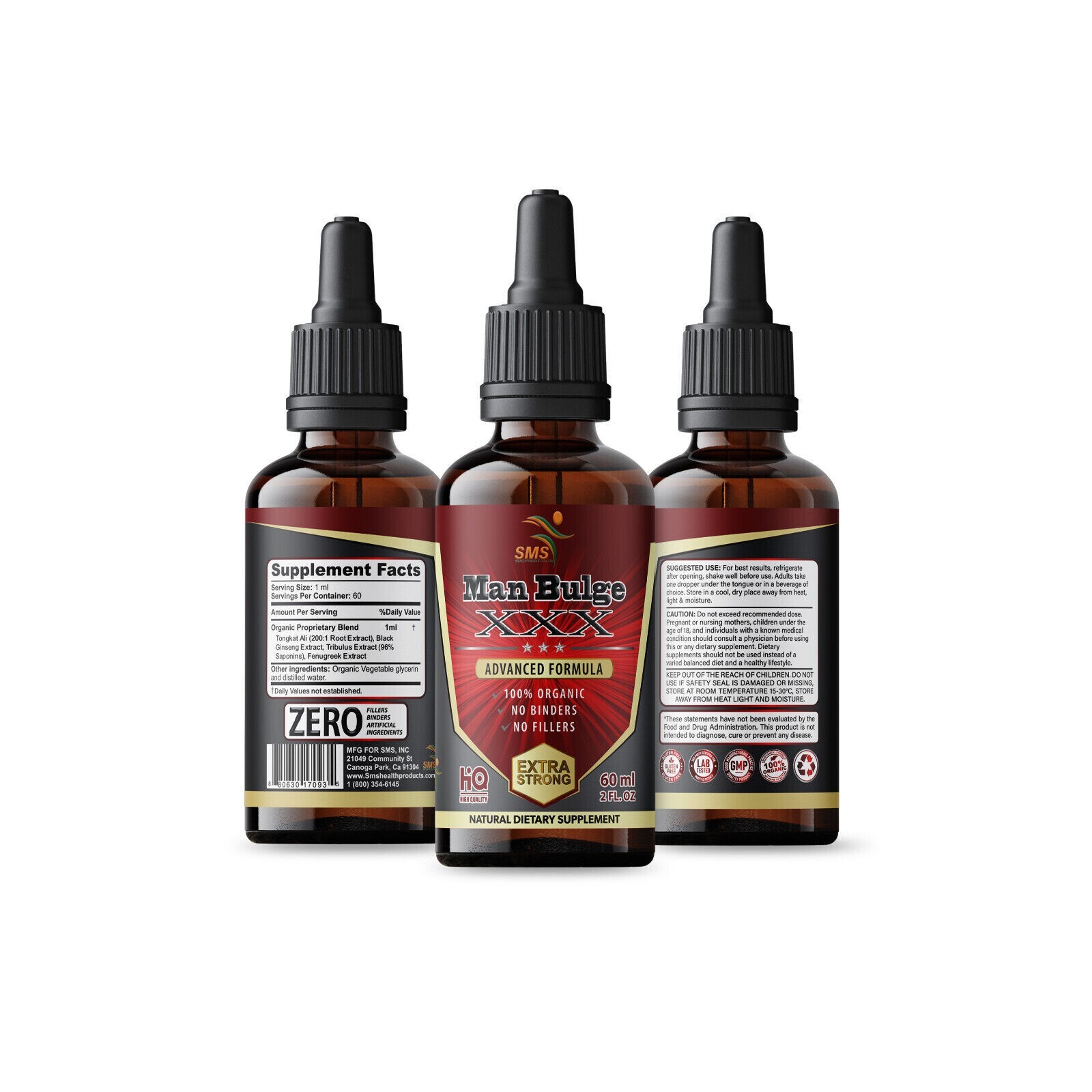 Man Bulge Mens Natural Tincture Herbal Drops 3 Pack 6 Fl Oz