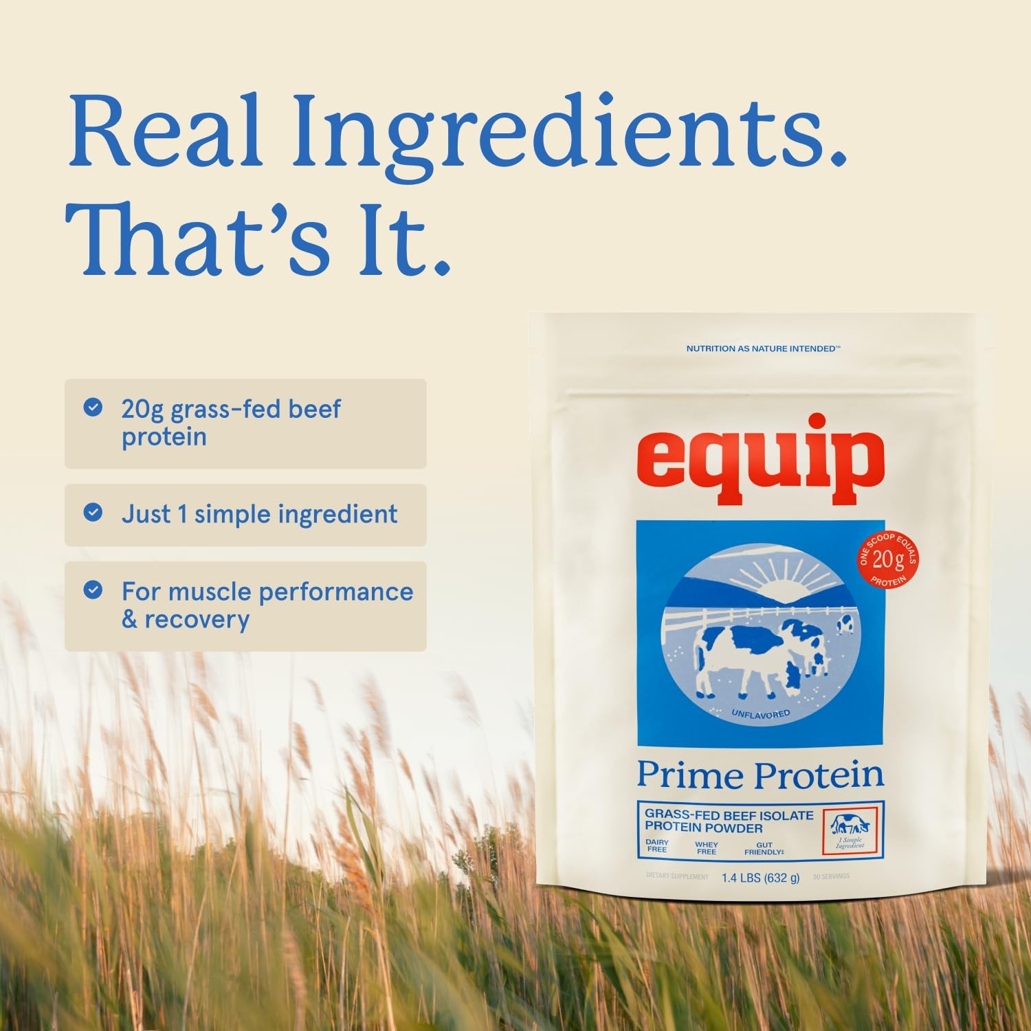 Equip Foods Prime Protein Powder | Clean, Grass Fed 30 Servings (Pack of 1)