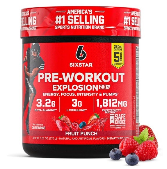 Six Star Pre-Workout Explosion 2.0 Fruit Punch, 9.52 oz (270 g) Exp 05/27 Sealed
