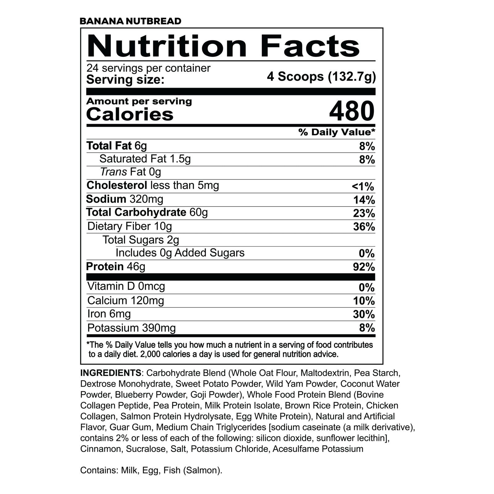 Whole Food Meal Replacement Protein Powder Banana Nut Bread Animal & Plant 24