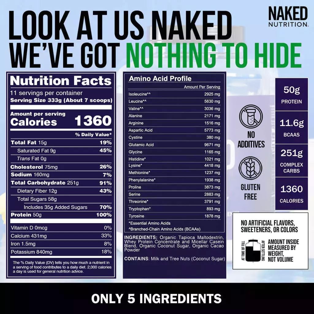 NAKED Chocolate Mass Gainer – All Natural Weight 8 Pound (Pack of 2)