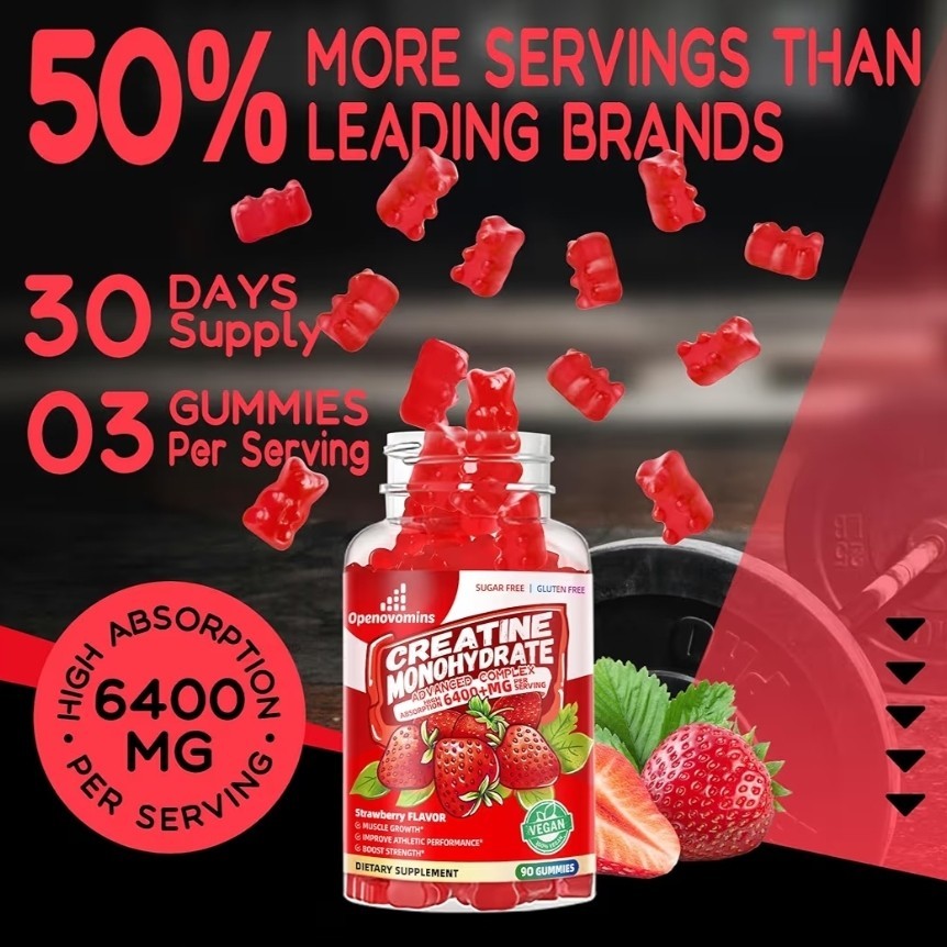 Creatine Monohydrate Gummies Complex, 90 Strawberry Gummies, Exp 11/26